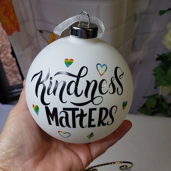 Novogratz Kindness Matters White & Black Glass Christmas Tree Ornament - Picture 6 of 9